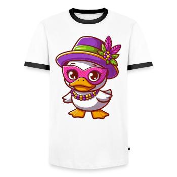 Canard blanc de Mardi Gras avec bijoux - T-shirt contrasté Homme - blanc/noir - Devant - AI Model Female 172 light (172cm) & AI Model Male 178 dark (178cm)