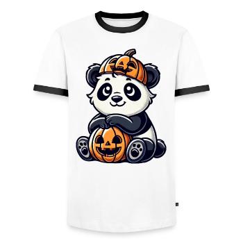 Mignon Halloween Pingouin Fantaisiste Dessin animé Citrouille - T-shirt contrasté Homme - blanc/noir - Devant - AI Model Female 172 light (172cm) & AI Model Male 178 dark (178cm)