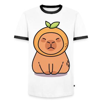 Capybara Kawaii - T-shirt contrasté Homme - blanc/noir - Devant - AI Model Female 172 light (172cm) & AI Model Male 178 dark (178cm)