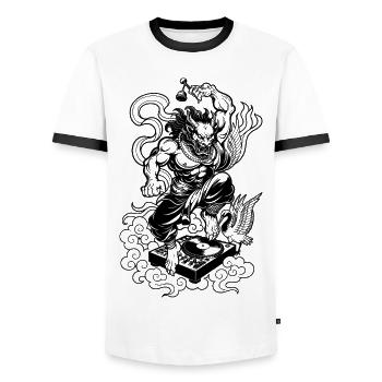 Demon Shirt : platine vinyle au look tatouage - T-shirt contrasté Homme - blanc/noir - Devant - AI Model Female 172 light (172cm) & AI Model Male 178 dark (178cm)