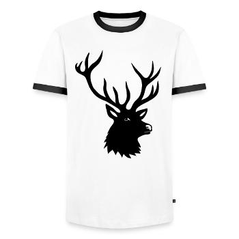 stag deer moose elk antler antlers horn horns buck - Men's Ringer Shirt - white/black - Front - AI Model Female 172 light (172cm) & AI Model Male 178 dark (178cm)