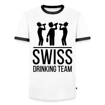Swiss Drinking Team - Men's Ringer Shirt - white/black - Front - AI Model Female 172 light (172cm) & AI Model Male 178 dark (178cm)