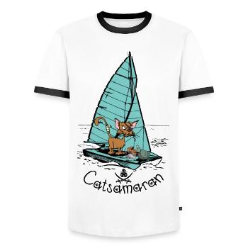 Catamaran Cat Boat - T-shirt contrasté Homme - blanc/noir - Devant - AI Model Female 172 light (172cm) & AI Model Male 178 dark (178cm)