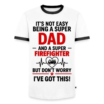 Heart + Firefighter – Super Firefighter Dad - Men's Ringer Shirt - white/black - Front - AI Model Female 172 light (172cm) & AI Model Male 178 dark (178cm)