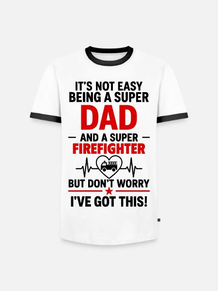 Heart + Firefighter – Super Firefighter Dad - Men's Ringer Shirt - white/black