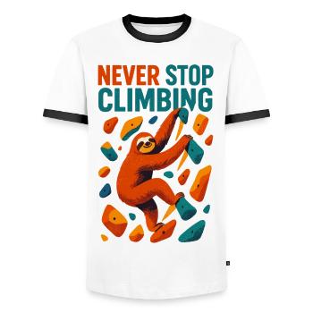 Bouldering Sloth Climbing Motivation Gift - Men's Ringer Shirt - white/black - Front - AI Model Female 172 light (172cm) & AI Model Male 178 dark (178cm)