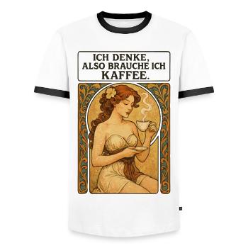 Pin-up woman with coffee in Art Nouveau style - Men's Ringer Shirt - white/black - Front - AI Model Female 172 light (172cm) & AI Model Male 178 dark (178cm)