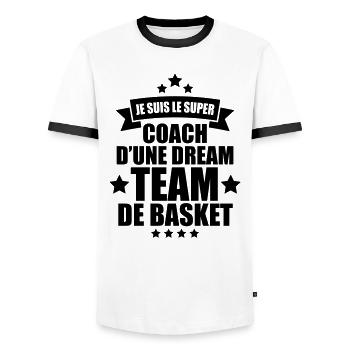 je suis le super coach d'une dream team de basket - T-shirt contrasté Homme - blanc/noir - Devant - AI Model Female 172 light (172cm) & AI Model Male 178 dark (178cm)