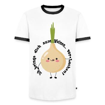 I'll make you cry... with laughter! - Men's Ringer Shirt - white/black - Front - AI Model Female 172 light (172cm) & AI Model Male 178 dark (178cm)