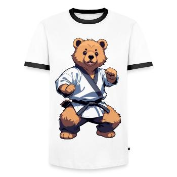 Karate Bear with Black Belt Karate Bär - Männer Kontrast-T-Shirt - Weiß/Schwarz - Vorne - AI Model Female 172 light (172cm) & AI Model Male 178 dark (178cm)
