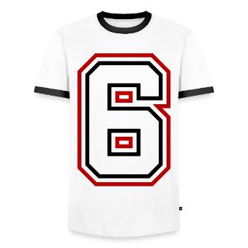6 Zahl nummer - Männer Kontrast-T-Shirt - Weiß/Schwarz - Vorne - AI Model Female 172 light (172cm) & AI Model Male 178 dark (178cm)