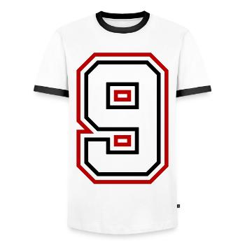 9 Number number - Men's Ringer Shirt - white/black - Front - AI Model Female 172 light (172cm) & AI Model Male 178 dark (178cm)