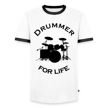 Drummer for life drums - Men's Ringer Shirt - white/black - Front - AI Model Female 172 light (172cm) & AI Model Male 178 dark (178cm)
