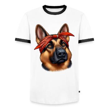 German Shepherd The Rapper - Men's Ringer Shirt - white/black - Front - AI Model Female 172 light (172cm) & AI Model Male 178 dark (178cm)