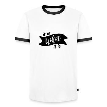 C'est ce que c'est - T-shirt contrasté Homme - blanc/noir - Devant - AI Model Female 172 light (172cm) & AI Model Male 178 dark (178cm)