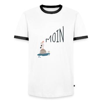 Moin Möwe - Männer Kontrast-T-Shirt - Weiß/Schwarz - Vorne - AI Model Female 172 light (172cm) & AI Model Male 178 dark (178cm)