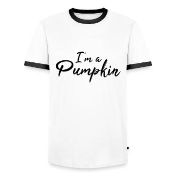 Costume d'Halloween Citrouille - Je suis une citrouille - T-shirt contrasté Homme - blanc/noir - Devant - AI Model Female 172 light (172cm) & AI Model Male 178 dark (178cm)