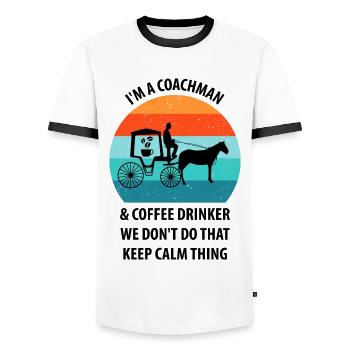 Coachman Carriage Horse-drawn carriage Coffee - Men's Ringer Shirt - white/black - Front - AI Model Female 172 light (172cm) & AI Model Male 178 dark (178cm)