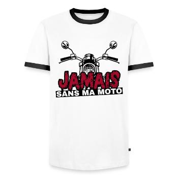 Jamais sans ma moto. Humour motard et motarde - T-shirt contrasté Homme - blanc/noir - Devant - AI Model Female 172 light (172cm) & AI Model Male 178 dark (178cm)
