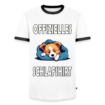 Offizielles Schlafshirt - Männer Kontrast-T-Shirt - Weiß/Schwarz - Vorne - AI Model Female 172 light (172cm) & AI Model Male 178 dark (178cm)