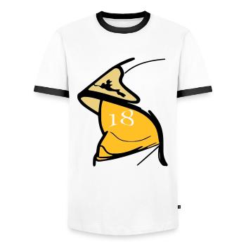 Casque F1 visière jaune 18 - T-shirt contrasté Homme - blanc/noir - Devant - AI Model Female 172 light (172cm) & AI Model Male 178 dark (178cm)
