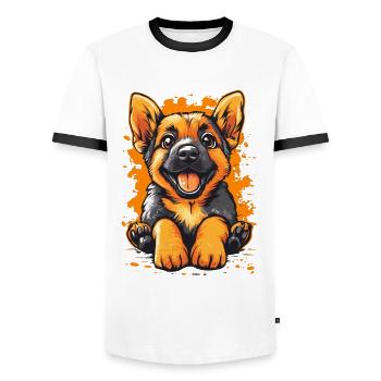 German Shepherd Puppy Funny Dog Dogs - Men's Ringer Shirt - white/black - Front - AI Model Female 172 light (172cm) & AI Model Male 178 dark (178cm)