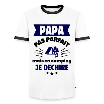 Papa pas parfait, mais en camping je déchire - T-shirt contrasté Homme - blanc/noir - Devant - AI Model Female 172 light (172cm) & AI Model Male 178 dark (178cm)