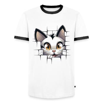Hole Peekaboo: Baby-Katze auf Abenteuer - Männer Kontrast-T-Shirt - Weiß/Schwarz - Vorne - AI Model Female 172 light (172cm) & AI Model Male 178 dark (178cm)