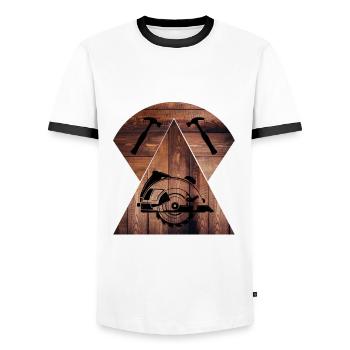 Carpenter, carpenter, carpenter, carpenter, craftsman, wood - Men's Ringer Shirt - white/black - Front - AI Model Female 172 light (172cm) & AI Model Male 178 dark (178cm)
