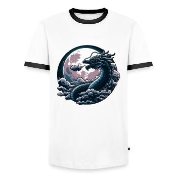 Étreinte énigmatique du dragon - T-shirt contrasté Homme - blanc/noir - Devant - AI Model Female 172 light (172cm) & AI Model Male 178 dark (178cm)