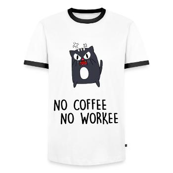 tired rental cat "no coffee no workee" working day - Men's Ringer Shirt - white/black - Front - AI Model Female 172 light (172cm) & AI Model Male 178 dark (178cm)