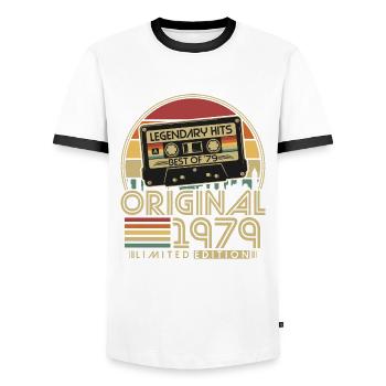 Original 1979 Vintage Rétro Vintage 1979 Né - T-shirt contrasté Homme - blanc/noir - Devant - AI Model Female 172 light (172cm) & AI Model Male 178 dark (178cm)