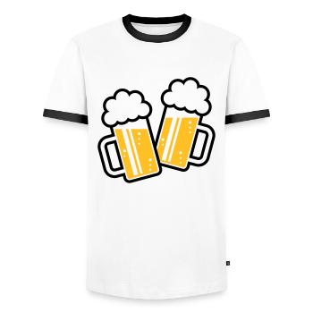 2 Clinking Beer Glasses For A Cheer! (2C) - Men's Ringer Shirt - white/black - Front - AI Model Female 172 light (172cm) & AI Model Male 178 dark (178cm)