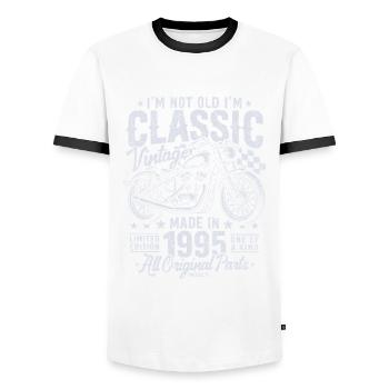 1995 Vintage Born Motorcycle Birthday Gift - Men's Ringer Shirt - white/black - Front - AI Model Female 172 light (172cm) & AI Model Male 178 dark (178cm)