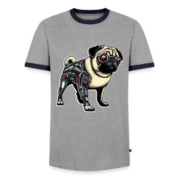 Chien Carlin Robot Cyborg Yeux Rouges - T-shirt contrasté Homme - gris/marine  - Devant - AI Model Female 172 light (172cm) & AI Model Male 178 light (178cm)