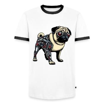 Dog Pug Robot Cyborg Red Eyes - Men's Ringer Shirt - white/black - Front - AI Model Female 172 light (172cm) & AI Model Male 178 dark (178cm)