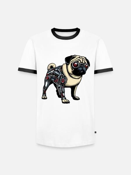 Dog Pug Robot Cyborg Red Eyes - Men's Ringer Shirt -