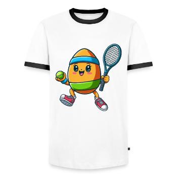 Easter Egg Tennis, Tennis Player Easter Festival - Men's Ringer Shirt - white/black - Front - AI Model Female 172 light (172cm) & AI Model Male 178 dark (178cm)