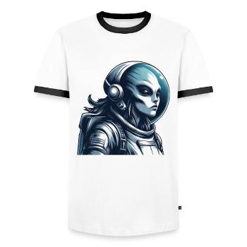Alien Astronaut Space Exploration - Men's Ringer Shirt - white/black - Front - AI Model Female 172 light (172cm) & AI Model Male 178 dark (178cm)