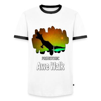 Prehistoric T-Rex nature awe walk - Men's Ringer Shirt - white/black - Front - AI Model Female 172 light (172cm) & AI Model Male 178 dark (178cm)