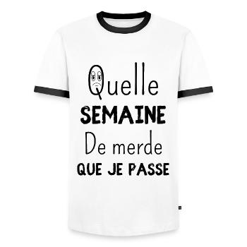 Quelle semaine de merde que je passe - T-shirt contrasté Homme - blanc/noir - Devant - AI Model Female 172 light (172cm) & AI Model Male 178 dark (178cm)