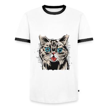 80 Jahre Geburtstag Katze Mietze Süss - Männer Kontrast-T-Shirt - Weiß/Schwarz - Vorne - AI Model Female 172 light (172cm) & AI Model Male 178 dark (178cm)