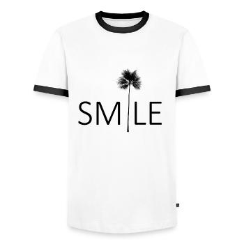 Smile palm tree gift - Men's Ringer Shirt - white/black - Front - AI Model Female 172 light (172cm) & AI Model Male 178 dark (178cm)