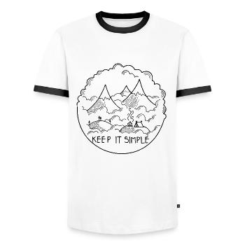 Keep it Simple Clouds Mountain Camping - Men's Ringer Shirt - white/black - Front - AI Model Female 172 light (172cm) & AI Model Male 178 dark (178cm)