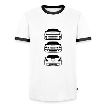 JDM Car Eyes Celicas | T-shirts JDM - Men's Ringer Shirt - white/black - Front - AI Model Female 172 light (172cm) & AI Model Male 178 dark (178cm)
