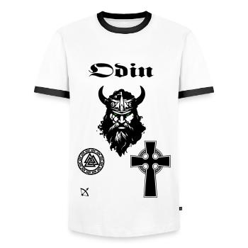 Odin 1 - Männer Kontrast-T-Shirt - Weiß/Schwarz - Vorne - AI Model Female 172 light (172cm) & AI Model Male 178 dark (178cm)