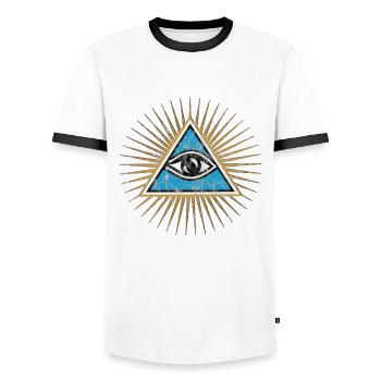All-Seeing Eye, Triangle, Pyramid, Vintage, God - Men's Ringer Shirt - white/black - Front - AI Model Female 172 light (172cm) & AI Model Male 178 dark (178cm)
