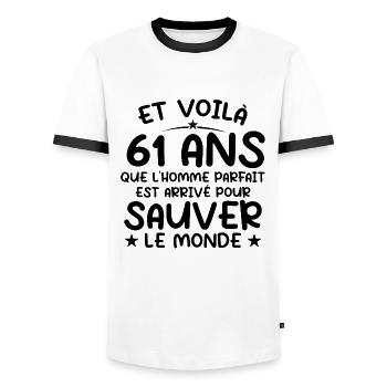61 Year Old Birthday Gift 61 Year Old Men - Men's Ringer Shirt - white/black - Front - AI Model Female 172 light (172cm) & AI Model Male 178 dark (178cm)