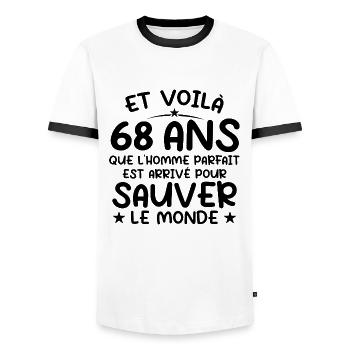 68 Year Old Birthday Gift 68 Year Old Men - Men's Ringer Shirt - white/black - Front - AI Model Female 172 light (172cm) & AI Model Male 178 dark (178cm)