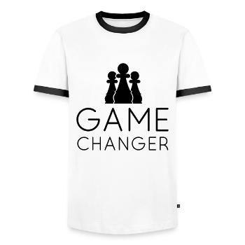GAME CHANGER - Chess T-Shirt - Gift idea - Men's Ringer Shirt - white/black - Front - AI Model Female 172 light (172cm) & AI Model Male 178 dark (178cm)